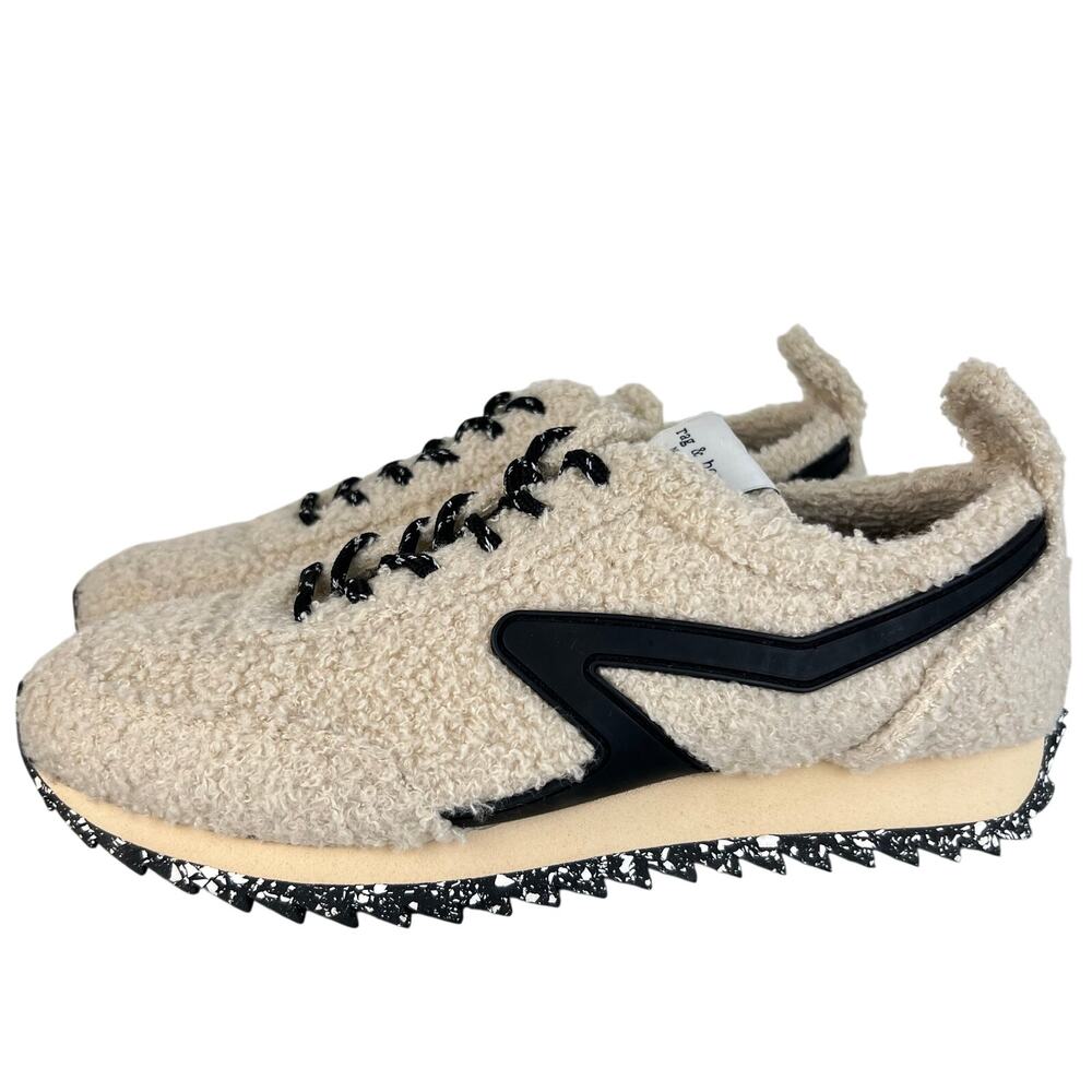 Rag & Bone Retro Runner Faux Fur Sneaker Beige Boucle Teddy Shoes (Sz 9)